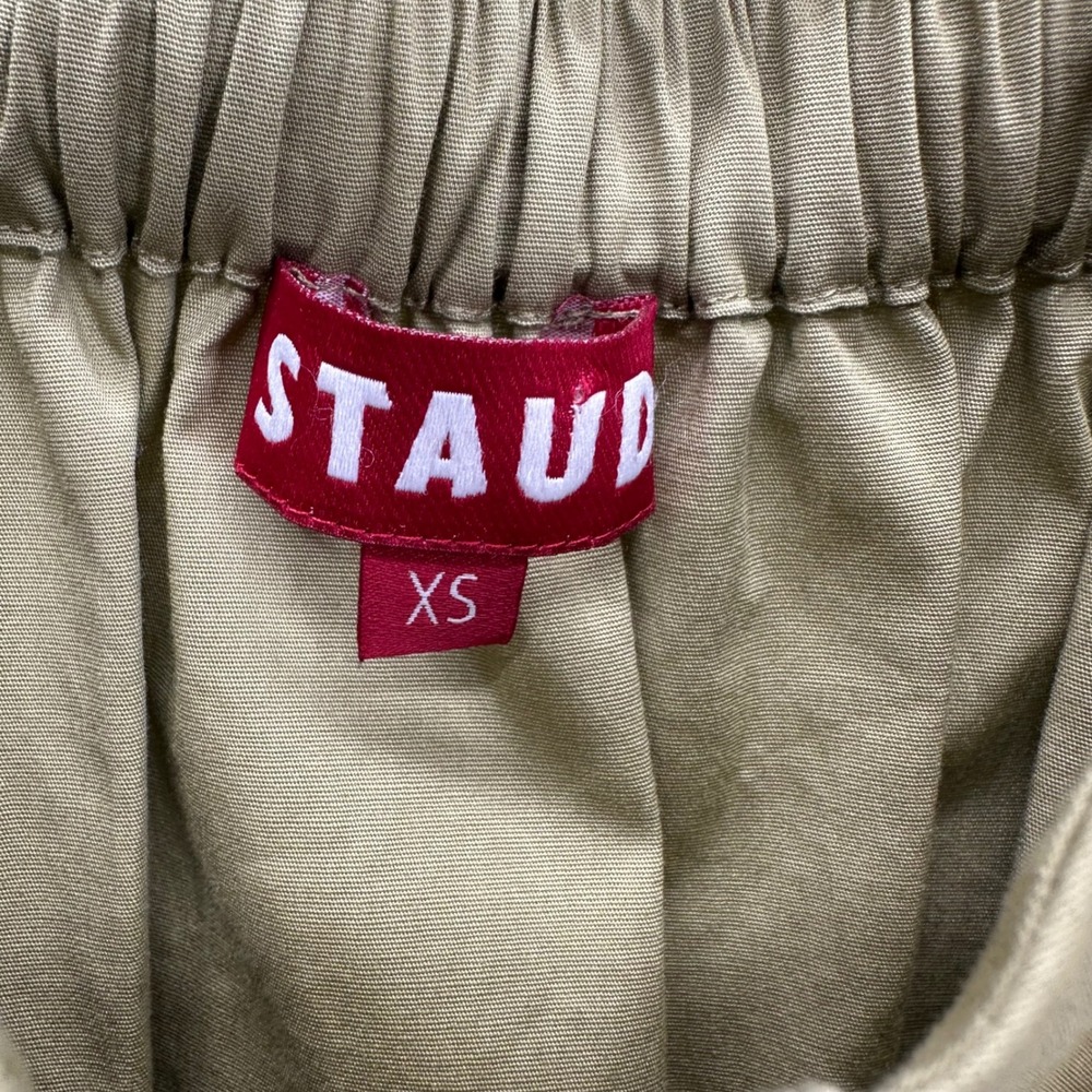 STAUD Reese Dress Khaki Puff Sleeve Midi Cotton Size XS Capsule Minimalist NEW - Picture 8 of 12